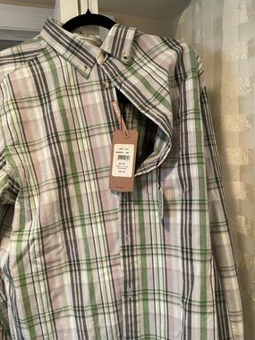 Ben Sherman Green, White & Pink Plaid Button-Up Shirt